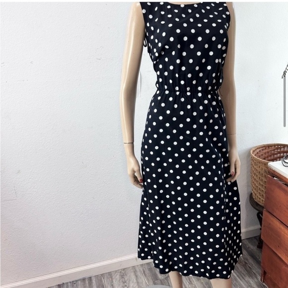 Vintage Dani/Michaels polka dots Sleeveless Crew Neck Midi Sundress - Picture 6 of 16